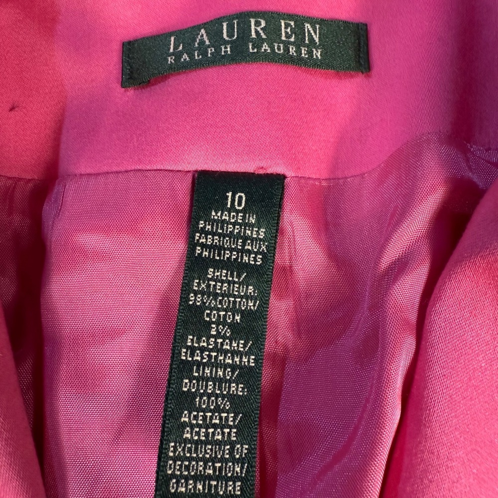 Lauren Ralph Lauren Pink Cotton Blazer Embroidery Logo Preppy Barbie Size 10 Y2K - Picture 3 of 16